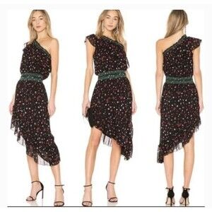 NEW Joie Size XS Hafsa One Shoulder black Silk floral midi dress asymmetrical